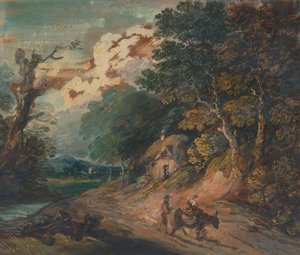 Landschap: figuur op een ezel