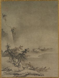 Chinese dienaar die in de regen loopt, 1500s door Gakuo Zokyu