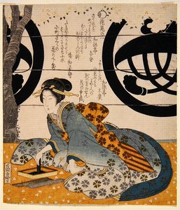Schoonheid die bloemen bekijkt door Gakutei Harunobu