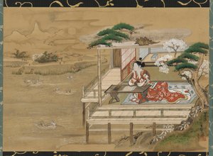 Murasaki Shikibu componeert het Verhaal van Genji in Ishiyamadera door Gakutei Harunobu