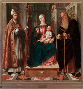 Madonna en Kind tussen St. Biagio en St. Antonius de Abt door Galeazzo Campi