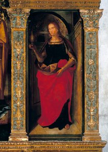 Polyptiek met de Geboorte met zijpanelen met heiligen Petrus, Paulus, Clemens en Magdalena (detail) door Galeazzo and Aleni Tommaso fl.1505 15) Campi