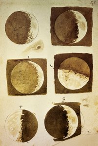 Sidereus Nuncius (Sterrenbode) met tekeningen van fasen en oppervlak van de maan door Galileo Galilei