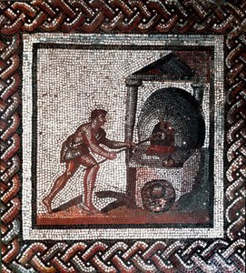 Broodmaakscène (mozaïek, eind 2e, begin 3e eeuw) door Gallo Roman