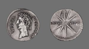 Denarius met afbeelding van keizer Augustus, 19-18 v.Chr. door Gallo Roman