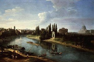 Uitzicht op de rivier de Tiber in Rome, vanuit het noorden