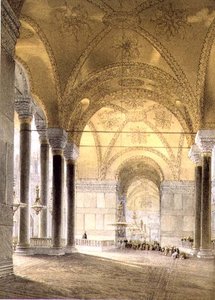 Hagia Sophia, plaat 7: ingang naar het schip, gegraveerd door Louis Haghe, uitgegeven 1852