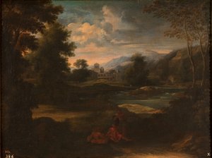 Dughet - Landschap met drie figuren, 1648 - 1650 door Gaspard Dughet