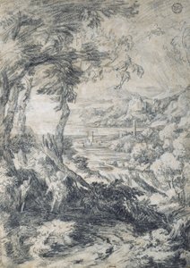 Landschap met Elia en de engel op de berg Horeb door Gaspard Dughet