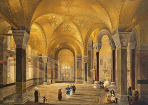 Hagia Sophia, plaat 12: de Meme-galerij in de zuidwesthoek, gegraveerd door Louis Haghe (1806-85) gepubliceerd 1852