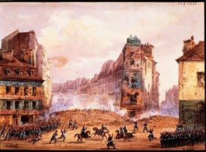 Scène uit de Revolutie van 1848, Culture Sainte Catherine Street barricade in februari, door Gobaut, Frankrijk door Gaspard Gobaut