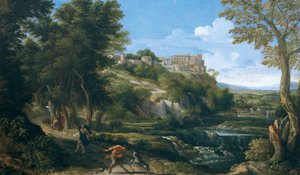 Landschap met dansende faun en nimf 1667 - 1668 door Gaspard Poussin Dughet