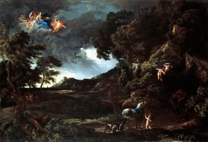 Landschap met de vereniging van Dido en Aeneas, ca. 1664-48 door Gaspard Poussin and Maratta or Maratti Carlo Dughet