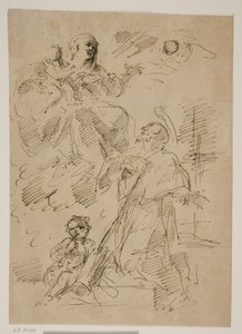 Madonna en Kind in de wolken, met Sint Jan van Nepomuk beneden door Gaspare Diziani