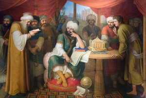 Harun Al Rashid in zijn tent met de wijzen uit het oosten door Gaspare Landi