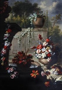 Stilleven van bloemen in sierlijke vazen