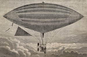Elektrische ballon met propeller, een prototype door Gaston en Albert Tissandier, Parijs, Frankrijk, gravure uit L