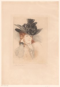 Portret van een onbekende dame met hoed door Gaston Darbour