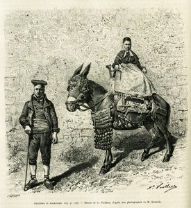 Andorra en Andorra. Gravure door G. Vuillier, ter illustratie van het verhaal 