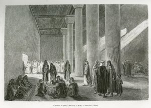 Binnenkant van het paleis van Emir Muhammad Ibn Abdullah Al Rashid (1872-1897), in Hail, Saoedi-Arabië. Gravure door G.Vuillier, ter illustratie van het verhaal 