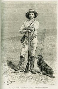 Portret van de reiziger auteur Carl Lumholtz. Gravure door G. Vuillier, ter illustratie van het verhaal 