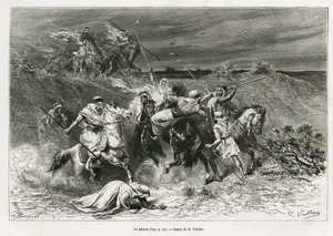De Ghazou, of razzia, plunderen met de hand. Gravure door G. Vuillier, ter illustratie van het verhaal 