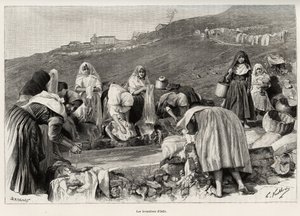 De lavendel van Osilo (Italië), vrouwen verzameld rond het bassin door Gaston Vuillier