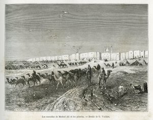 De muren van Meshed Ali (Ali Ibn Abi Talib, overleden in 661, neef, discipel en schoonzoon van Mohammed (570-632)) bevinden zich in de moskee van Najaf (Irak) en de pelgrims verzamelen zich om de eerste en vader van alle imams te vieren. Gravure door G. Vu