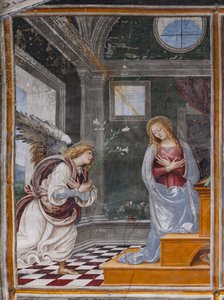 Detail van de annunciatie, uit Het leven en de passie van Christus