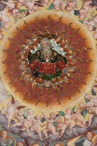 Detail van de Tenhemelopneming van de Heilige Maagd, bekend als "Het koor van engelen die muziek spelen", koepel van het transept, uit 1534 (fresco) door Gaudenzio Ferrari