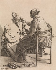 Een vrouw aan het spinnen, Plaat 4 uit Vijf vrouwelijke bezigheden, ca. 1640-57 door Geertruydt Roghman