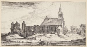 Uitzicht op de kerk in Sloten door Geertruyt Roghman