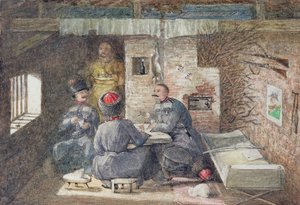 Interieur van een Kozakkenhut in Rusland, 12 mijl ten westen van Kertch, 1855 door General E.W. Wray