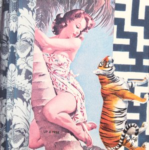 Klimmend meisje met tijger, 2016 (collage) door Genevieve French