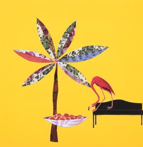 Flamingo met sinaasappels (collage) door Genevieve French