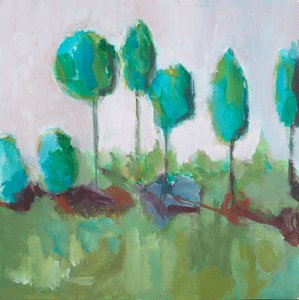 Bomenrij (acryl op board) door Genevieve French