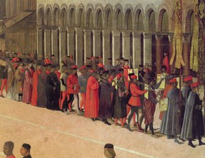 Processie op het San Marcoplein, detail van muzikanten, 1496 (detail) door Gentile Bellini