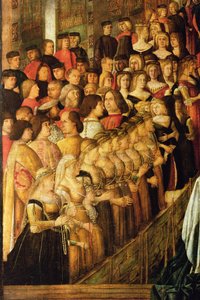 Het wonder van het kruis op de San Lorenzo-brug, detail van Caterina Cornaro en haar dames (detail)