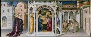 Altaarstuk van de Aanbidding der Wijzen: detail van de presentatie in de tempel - predella door Gentile da Fabriano