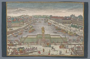 Gezicht op de Pont Neuf over de rivier de Seine te Parijs, gezien richting de Pont Royal door Georg Balthasar Probst (possibly)