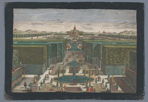 Gezicht op een laan aan de linkerzijde van een tuin door Georg Balthasar Probst