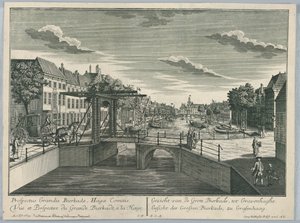 Kijkdoos, uitzicht op de Grote Bierkade, Den Haag door Georg Balthasar Probst