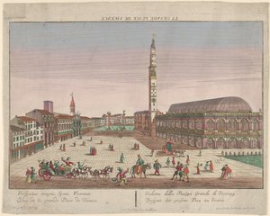 Uitzicht op de Piazza dei Signori van Vicenza met paard-en-wagens en figuren ..., ca. 1750-1801 door Georg Balthasar Probst