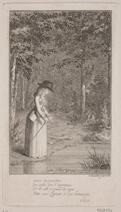 Een jonge dame staat in een bos bij de waterkant door Georg Christian Schule