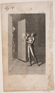 Illustratie met jonge man en skelet door Georg Christian Schule