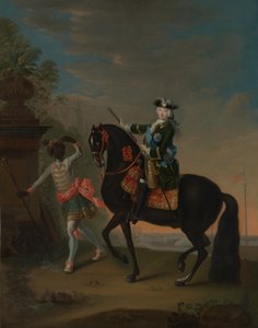 De Keizerin Elizabeth van Rusland te paard, begeleid door een page door Georg Cristoph Grooth