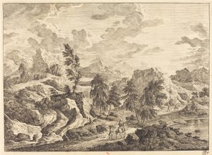 Landschap met de Rijzende Zon en een Ruiter met Begeleider door Georg Eisenmann