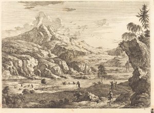 Bergachtig Rivierlandschap met Figuren door Georg Eisenmann