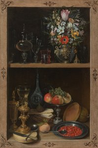 Kast met fruit en bloemen door Georg Flegel