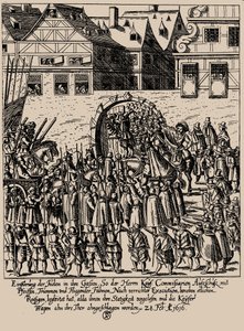 De Fettmilch-opstand. Herintroductie van de Joden in Frankfurt op 28 februari 1616, ca. 1616-1617 door Georg Keller
